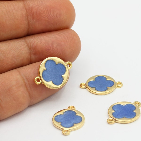 24 k Shiny Gold Plated Enamel Clover Charms , Bracelet Findings 15x20mm - GLD907