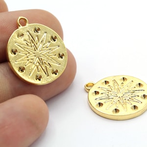 20X23 24 k Shiny gold plated north star medallion , North star necklace - GLD-93