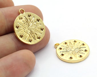 Medallón de estrella polar chapado en oro brillante de 24 quilates, 20x23, collar de estrella polar - GLD-93