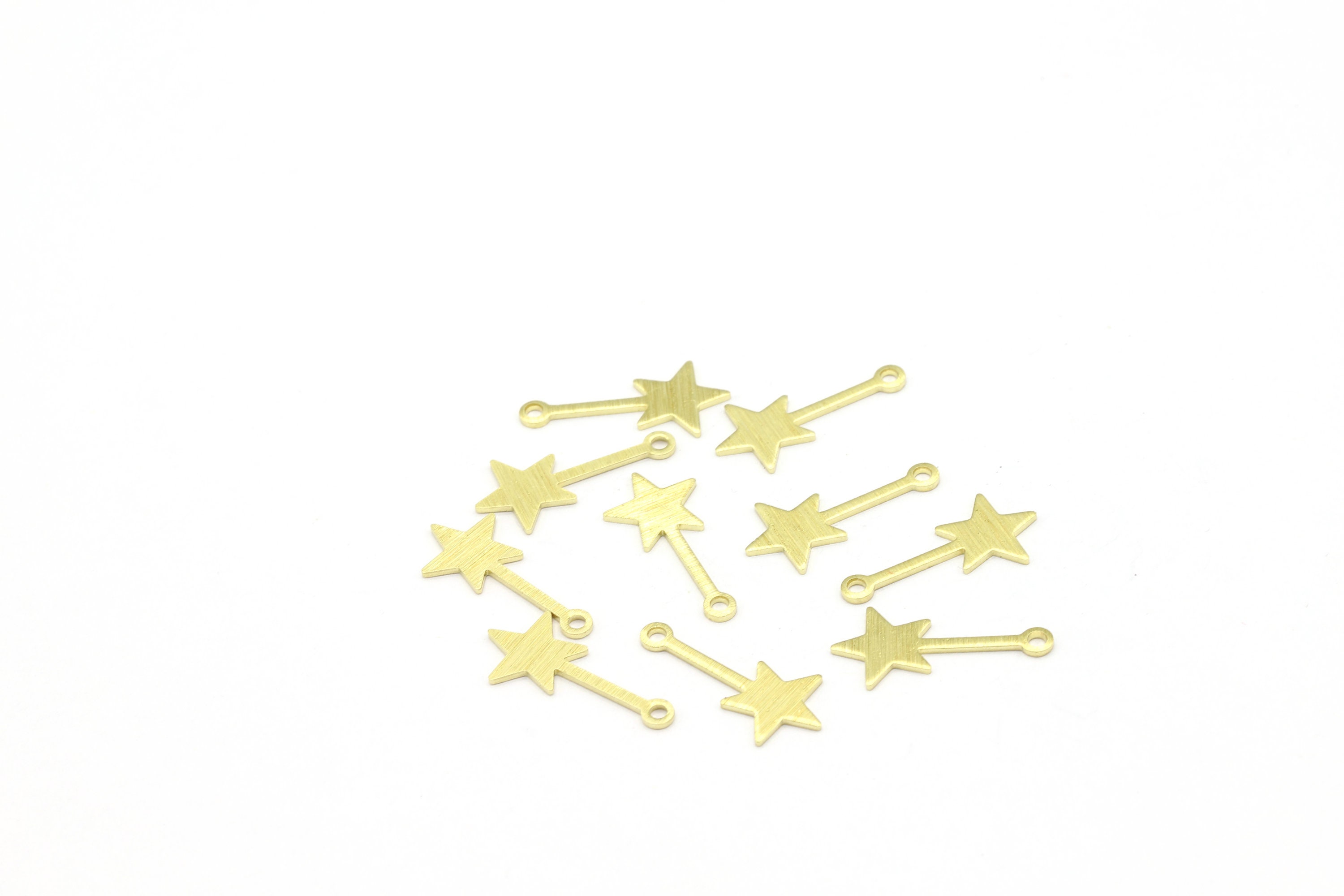 6 pcs 9x20mm Raw Brass Brushed Star Charms, Star Pendants, Raw Brass S –  mbjewelrymetal