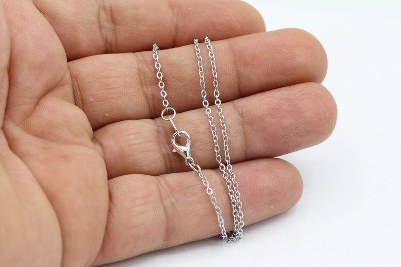 May include: A silver chain necklace with a lobster clasp closure.