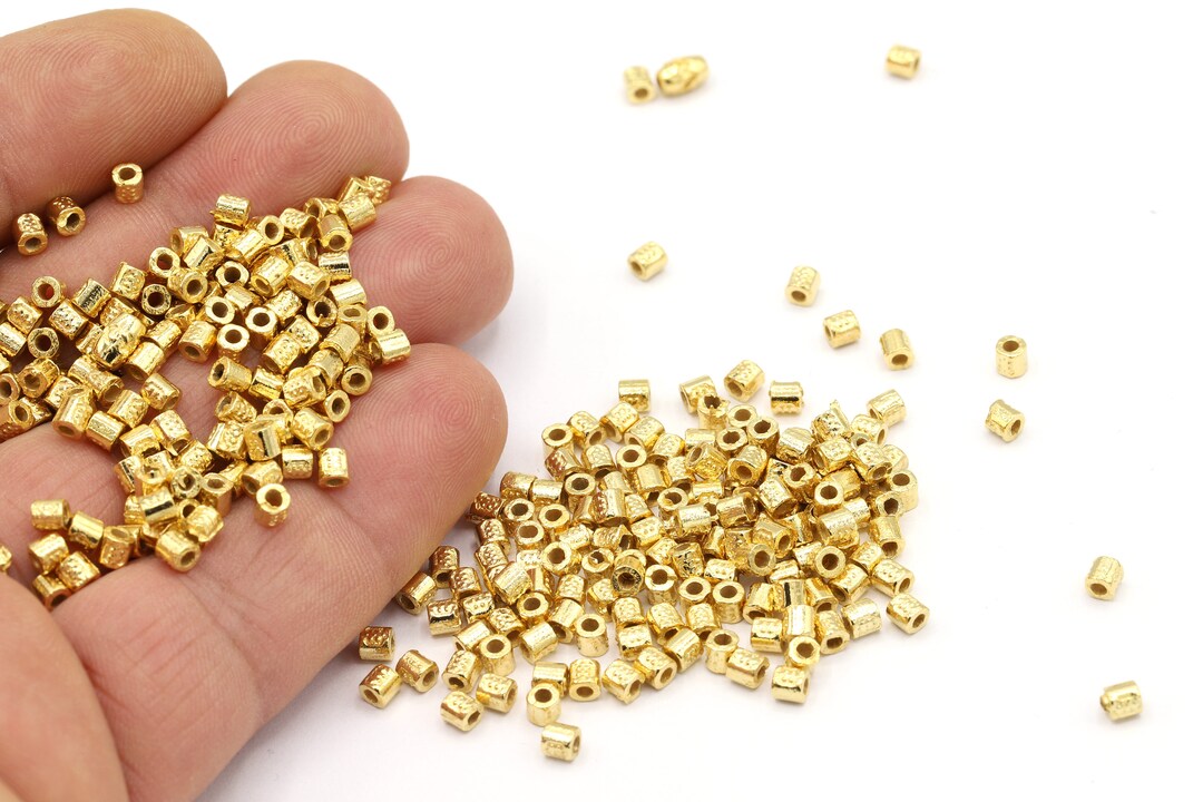 3x3mm 24 K Shiny Gold Plated Spacer Beads, Gold Plated Spacer Cylinder, Spacer Beads, Gold