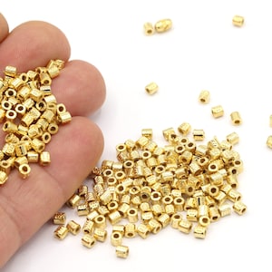 3x3mm 24 K Shiny Gold Plated Spacer Beads, Gold Plated Spacer Cylinder, Spacer Beads, Gold Plated Beads, Spacer Findings, Spacer - GLD2084