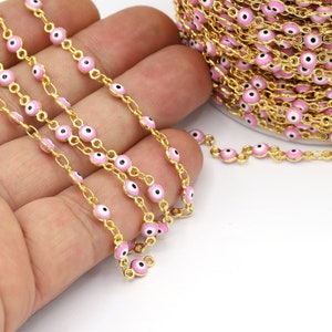 4,5mm 24 k Shiny Gold Plated Linked Evil Eye Chains, Foot Chains, Rosary Chain, Channel Set Chains,  Necklace Findings - CHN541