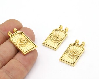 15 x 28 mm Breloques médaillon en plaqué or brillant 24 carats, breloques oeil plaqué or, breloques oeil, pendentif oeil, pendentif plaqué or - GLD2401
