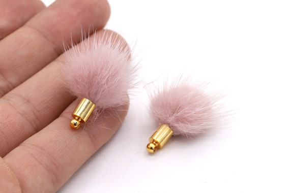 Faux Fur Pon Pon Tassel, Keychain Tassel, Pom Pom,  Earrings Tassel, Jewelry Pom Pom With Gold Plated Cap, - TS78