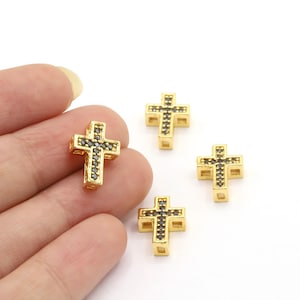 9,5x13,5mm 24 K Shiny Gold Plated Cross Pendant, Cross Charms, Cross Pendant, Zircon Cross Charms, Cubic Zirconia Cross, CZ Cross - GLD2419