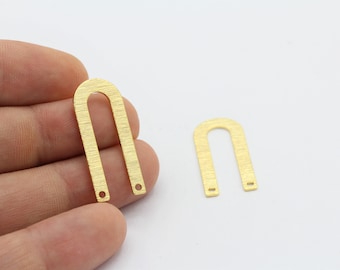 13x30 24 k Shiny gold  plated  Geometric Charm ,  Textured Blanks , U Shaped Pendants ,With 5 Hole , Findings   - GLD-1073