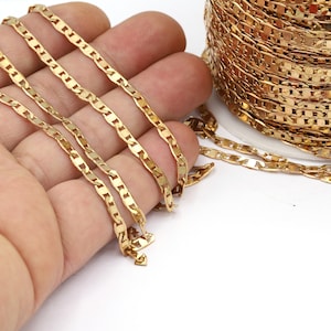 3x8mm Raw Brass Curb Chains, Flat Soldered Chains, Raw Brass Chains, Necklace Findings, Jewelry Makin, Raw Brass Jewelry Making  - CHN549