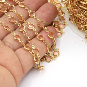7mm 24 K Shiny Gold Plated Linked Crystal Chains, Foot Chains, Rosary Chain, Channel Set Chains, Necklace Findings, Bracelet - CHN540