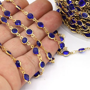 7mm 24 K Shiny Gold Plated Linked Crystal Chains, Foot Chains, Rosary Chain, Channel Set Chains, Necklace Findings, Bracelet - CHN536
