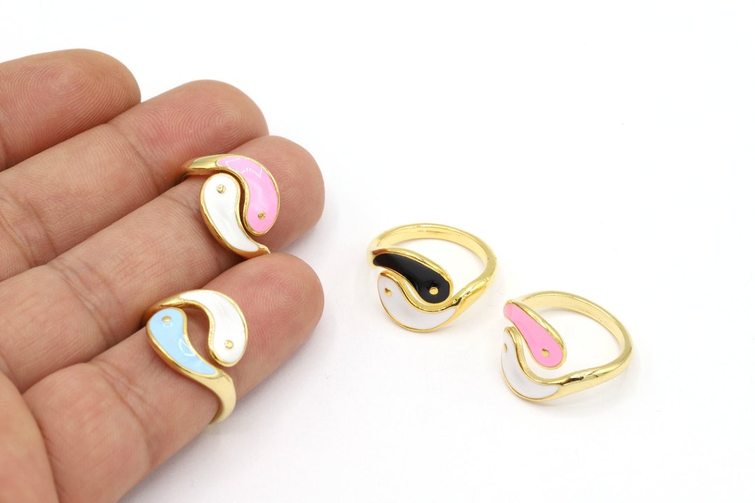 Innere Größe 18 mm 24 K glänzend vergoldete Yin Yang Ring-Einstellungen ...