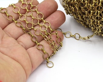 Chaînes rolo en laiton brut 8 mm, chaînes à maillons rondes, chaînes à anneaux, chaînes rolo en laiton brut, accessoires de collier, fabrication de bijoux - CHN544