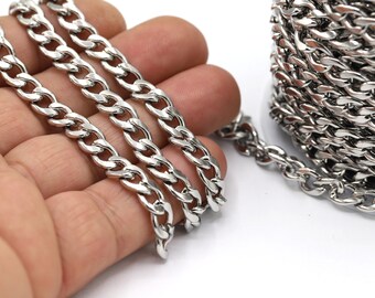 Cadena rectangular de acero de 12 x 15 mm, cadenas a granel, cadenas de acero hechas a mano, componentes para collares, pulseras, cadenas de acero inoxidable - CHN583