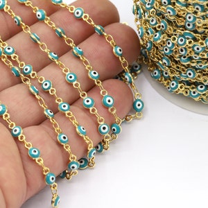 4,5mm 24 k Shiny Gold Plated Linked Evil Eye Chains, Foot Chains, Rosary Chain, Channel Set Chains,  Necklace Findings - CHN265