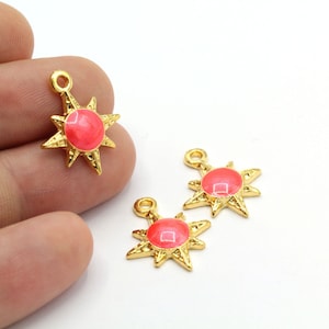 Dijes de estrella polar esmaltada naranja bañados en oro brillante de 24 k (17 x 21 mm), medallón, accesorios para collar - GLD882