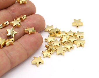 9mm 24 K Shiny Gold Plated Star Beads, Spacer Beads, Gold Plated Star Beads - GLD2273