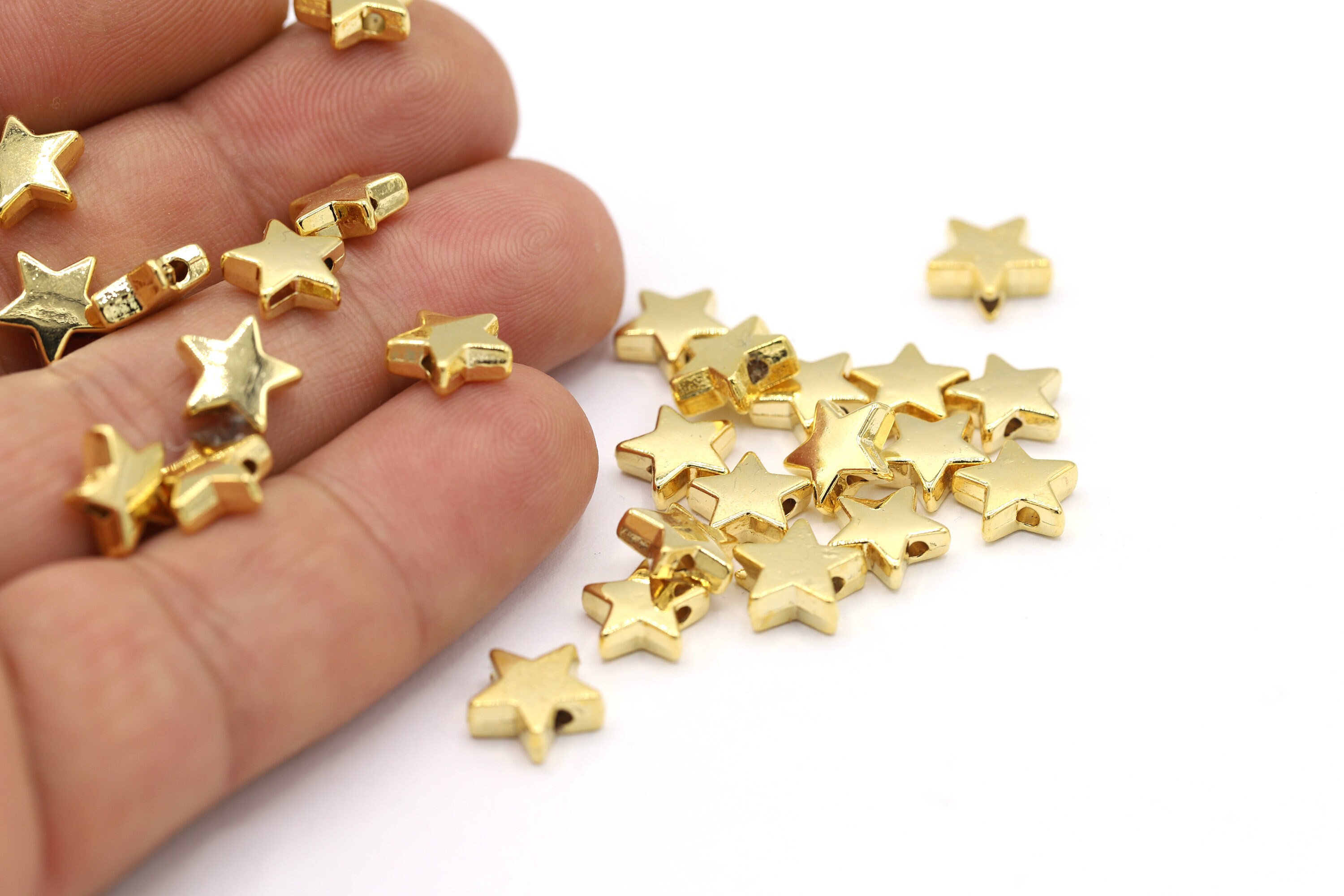 9mm 24 K Shiny Gold Plated Star Beads, Spacer Beads, Gold Plated