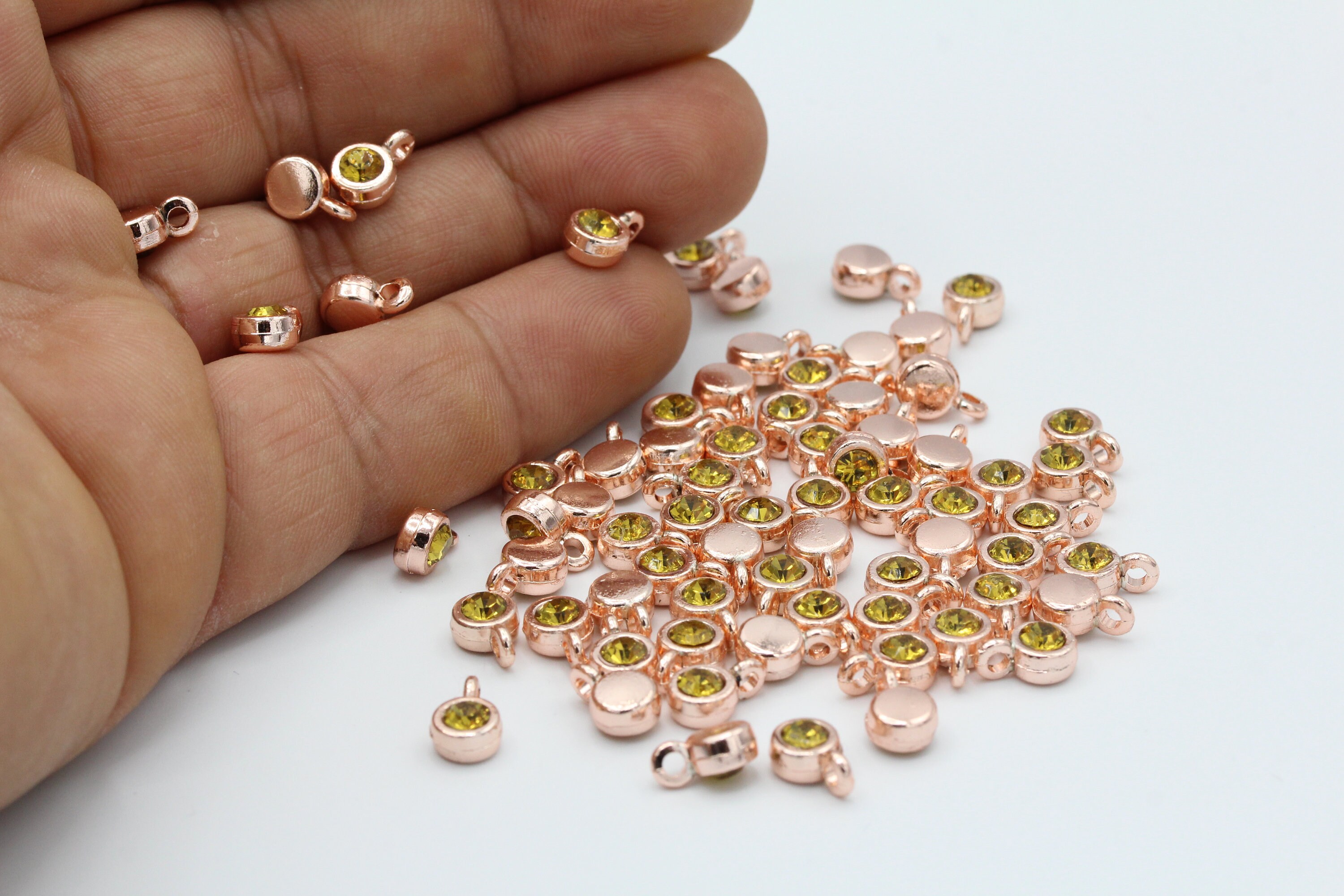 6x9mm Rose Gold Plated Round Cubic Zirconia Charm , Single