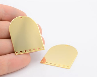 28x35mm 24 k Shiny gold plated  D Shape Charms  , multi Hole,  GLD-1055