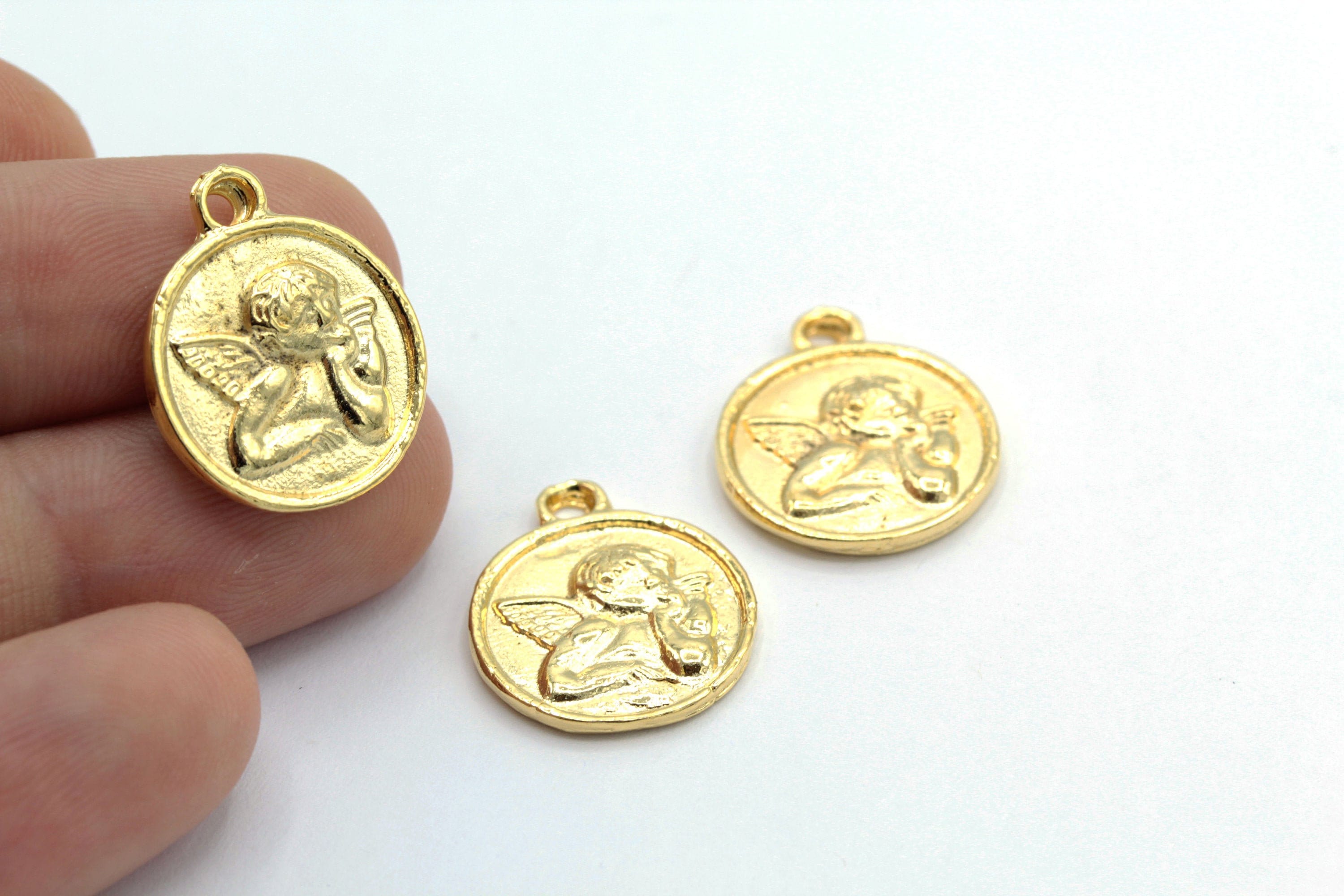18x21mm 24 K Shiny Gold Plated Angel Coins Greek Coins Etsy UK