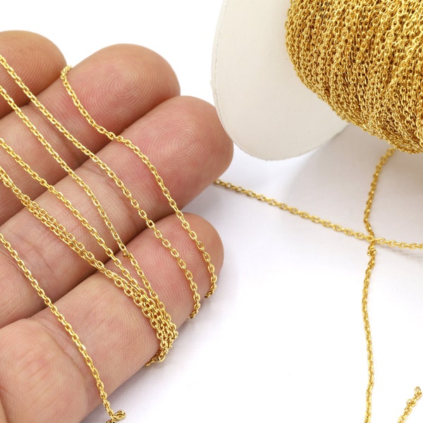 1,1x1,5mm 24 k Shiny Gold Plted Faceted Chains , Soldered Chain , Oval Rolo Chains, Jewelry Making, Necklace Chain, Necklace  - CHN117