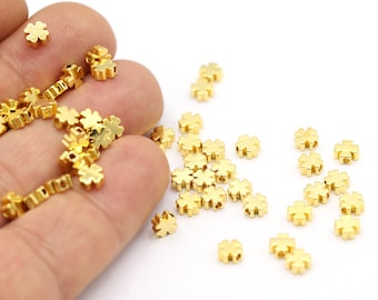 5mm 24 K Shiny Gold Plated Clover Beads, Spacer Beads, Clover Spacer Beads, Gold Plated Clover Charms, Gold Findings, Clover - GLD2151