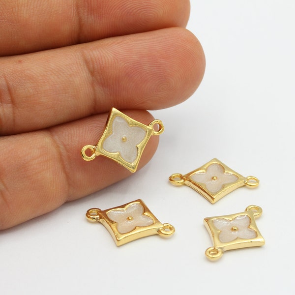 24 k Shiny Gold Plated Enamel Clover Charms , Bracelet Findings 15x20mm - GLD900