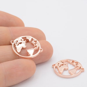 19x22mm Rose Gold World Map Pendant,  Earth Pendant, World Charms , Travel Pendant - RSG229