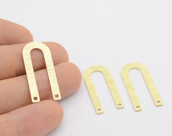 13x30 Raw brass  Geometric Charm ,  Textured Blanks , U Shaped Pendants ,With 2 Hole , Findings   - RAW-384