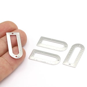 13x30 Rhodium Plated D Shape Charms, Textured Blanks, With 2 Hole, Rhodium Plated Charms, Textured Charms, Rhodium Plated D Shape   - RDM354