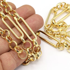 10x33mm 24 K Shiny Gold Plated Rectangle Chain, Bulk Chains, Handmade Chain, Gold Plated Chain, Chains, Handmade - CHN398