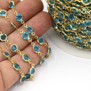 7mm 24 K Shiny Gold Plated Linked Crystal Chains, Foot Chains, Rosary Chain, Channel Set Chains, Necklace Findings, Bracelet - CHN524