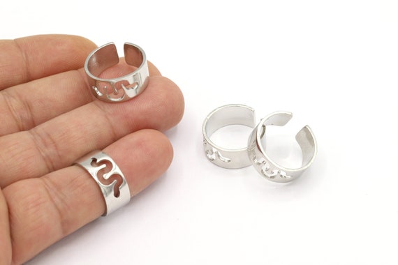 17mm Inner Rhodium Plated Snake Ring, Snake Charms ,Snake Circle, Adjustable Snake Ring, Rhodium Plated Snake - RDM189