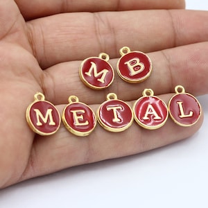 12x15mm 24 k Shiny Gold Plated  Letters with White Enamel , Duble Sided Letter . Capital Letters , Necklace Findings - GLD948