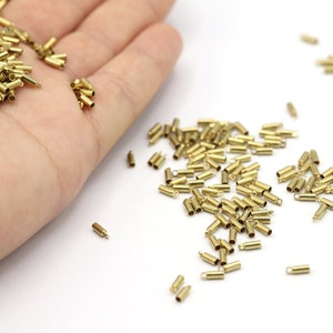 2x6mm Inner 1.3mm Raw Brass Bead Caps, Cord End, Cord Tip , Solid End Cap, End Cap, Raw Brass End Cap, Solid Cap, Raw Brass Cap - RAW671