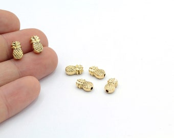 6x10mm 24 k Shiny Gold Plated Pineapple Charms - GLD1162
