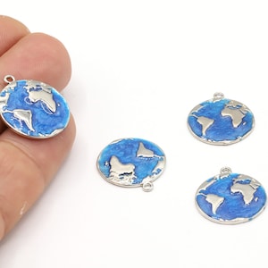 19 x 22 mm rhodinierte Weltkarte Anhänger, Erde Anhänger, Welt Charms, Reise Anhänger, Weltkarte Charms, Halskette, Emaille Welt - RDM957