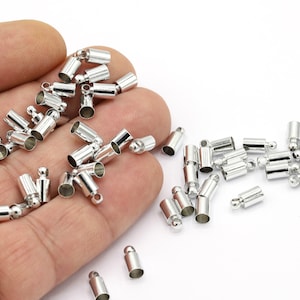 4x9mm Inner 3.5mm Rhodium Plated, Rose Gold Plated Bead Caps, Cord End, Cord Tip, Solid End Cap, Rose Gold and Rhodium Plated - RDM79