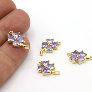 12x18mm 24 K Shiny Gold Plated Clover Charms, Clover Pendant, CZ Clover Charms, Gold Plated Clover, Gold Plated Charms, CZ Clover - CZ308-1