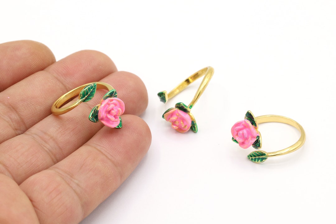 Inner Size 18mm 24 K Shiny Gold Plated Flower Ring Settings, Adjustable ...