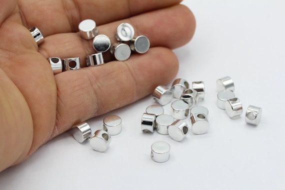 7mm Rhodium Plated Spacer Beads Round Beads Silver Tube Beads