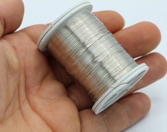 1 Reel ( 50 meters  ) 0,3mm ( 28 gauge ) Silvere Tone Copper Wire , Round Half Hard Wire , Wrapping Wire- MB49