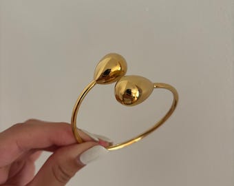Gold Open Cuff Bracelet | Minimalist Statement Bangle | 14K Gold Plated Stainless Steel Bracelet | Waterproof Tarnish Free Jewelry | Gift