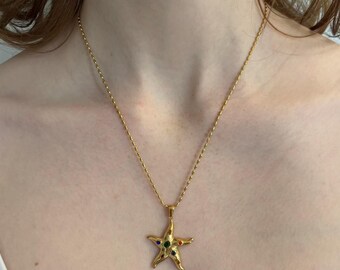 Starfish Necklace | 14K Gold Plated Stainless Steel Necklace | Waterproof Tarnish Free Beach Jewelry | Coastal Charm Necklace | Gift for Her