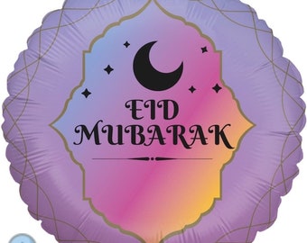 11 piece Moroccan Eid Mubarak Balloon Set - with Purple Foil Balloon, Silver Star Confetti Balloons, & Pink Star Confetti Balloons