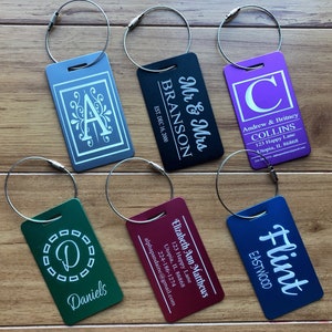 Personalized Aluminum Luggage Tags Monogram, Logo, Custom Favor Label, Travel, Sports, Bag, ID, Engraved, Special Order