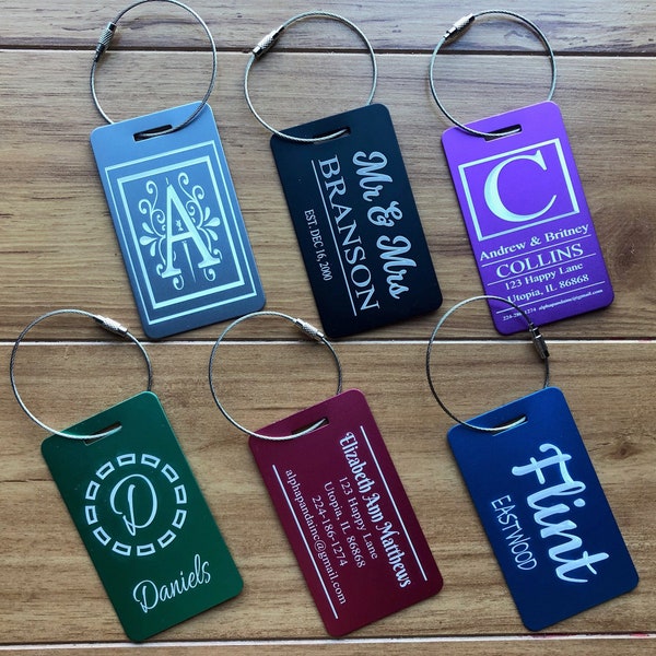 Personalized Aluminum Luggage Tags Monogram, Logo, Custom Favor Label, Travel, Sports, Bag, ID, Engraved, Special Order