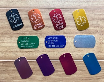 Custom Engraved Medical Alert Necklace Dog Tag ID Identification Info Health Diabetic Allergy Safety ICE