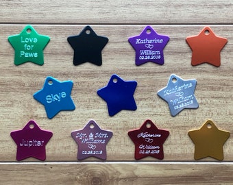 STAR Shaped Customized Engraved Personalized Pets Dogs Cats Medical Name Tags IDs Collars Single or Double Sided